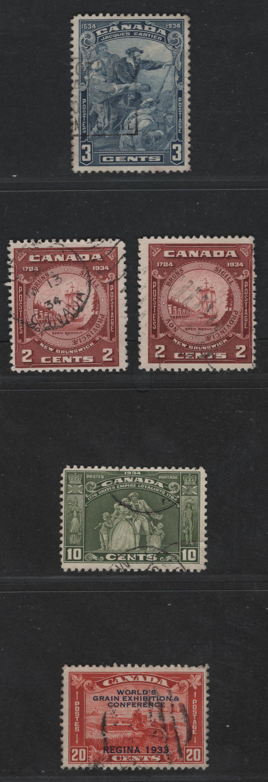 Canada #203, 208-210i 2c-20c Brownish Vermilion - Red Brown Harvesting Wheat - New Brunswick Seal, 1933-1934 Regina Grain Exhibition - 150th Anniversary of New Brunswick Issue, 5 Fine Used Singles