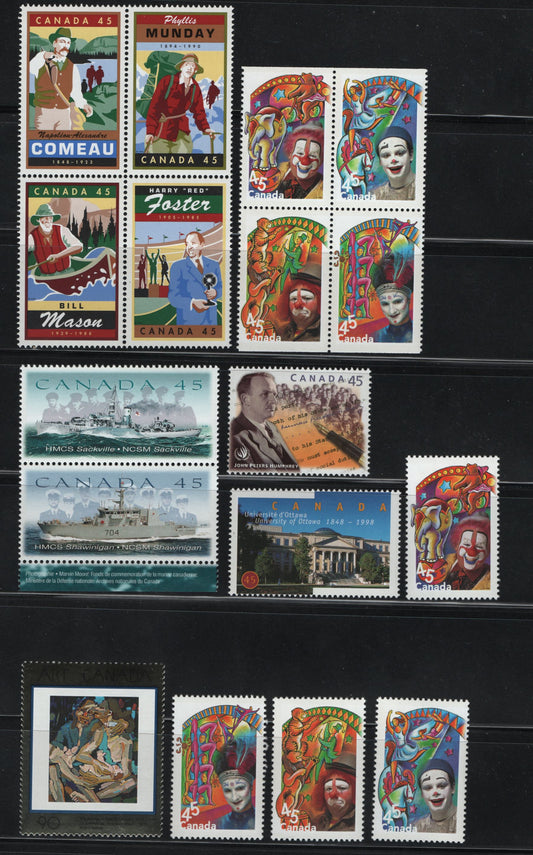Canada #1753a-1754, 1756-1760i, 1761, 1763 45c Multicoloured Napoleon-Alexandre Comeau - HMSC Shawnigan, 1998 Legenday Canadians - Canadian Naval Reserve, 7 VFNH Singles, Pair & 2 Blocks Including Souvenir Sheet Singles