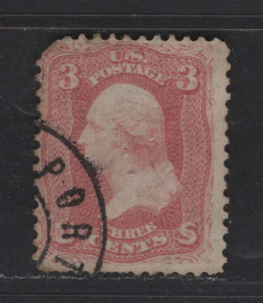 Lot 378 United States Of America #64b 3c  Rose Pink George Washington, 1861-1869 Civil War Issue, A Fine Used Single Scarce Shade, With Clear Bluish Undertone, But Rosier Shade Than Lots 411-413