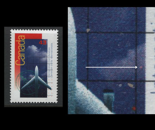 Canada #1528var 43c Multicoloured Jet Aircraft, 1994 United Nations International Civil Aviation, A VFNH Single On NF/DF1 Coated Papers Paper, With Pink Weather Balloon Variety, Pos. 16, Possibly Constant Or Tertiary