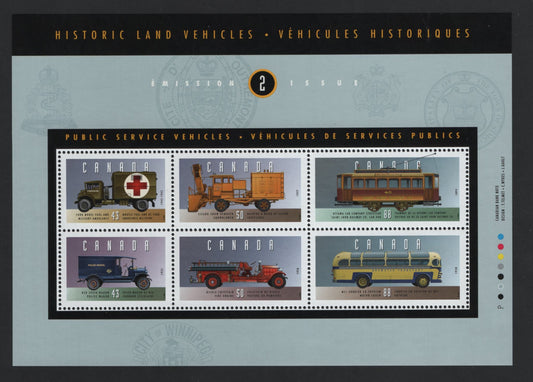Canada #1527 43c-88c Multicoloured Ford Model F60L- MCI Courier 50 Skyview, 1994 Historic Land Vehicles Issue, A VFNH Souvenir Sheet In Folder On LF Peterborough Paper, The Normal Paper Issue