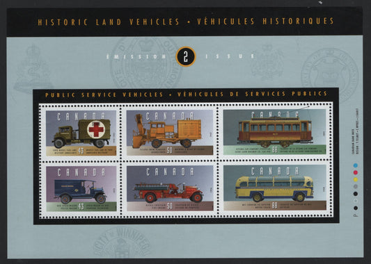 Canada #1527i 43c-88c Multicoloured Ford Model F60L- MCI Courier 50 Skyview, 1994 Historic Land Vehicles Issue, A VFNH Souvenir Sheet In Folder On MF Peterborough Paper, The Normal Paper Issue