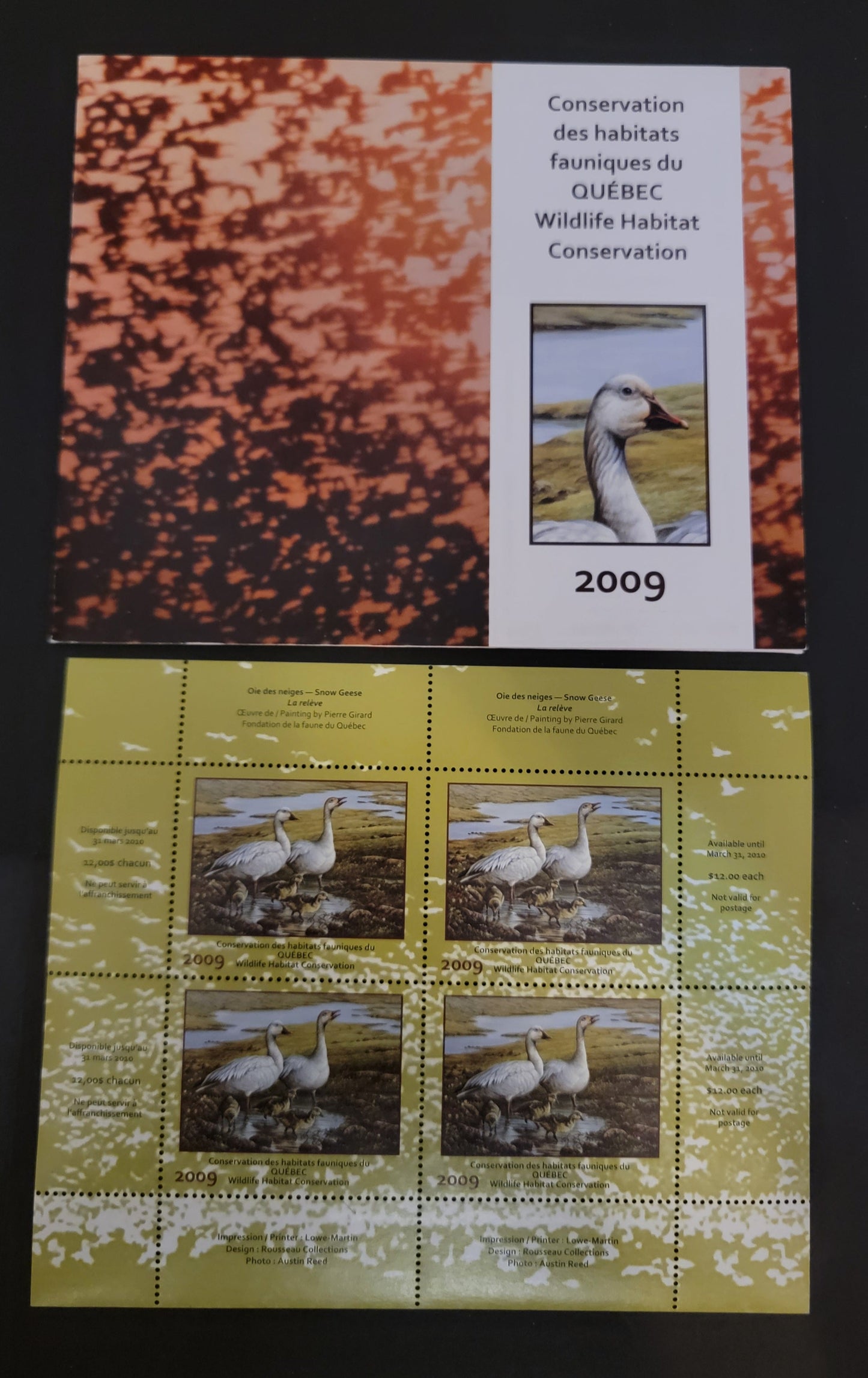 Lot 382 Canada - Province of Quebec #QW22Ab  Multicoloured Snow Geese, 2009 Quebec Wildlife Habitat Conservation Issue, A VFNH Miniature Sheet Of 1 On LF Paper