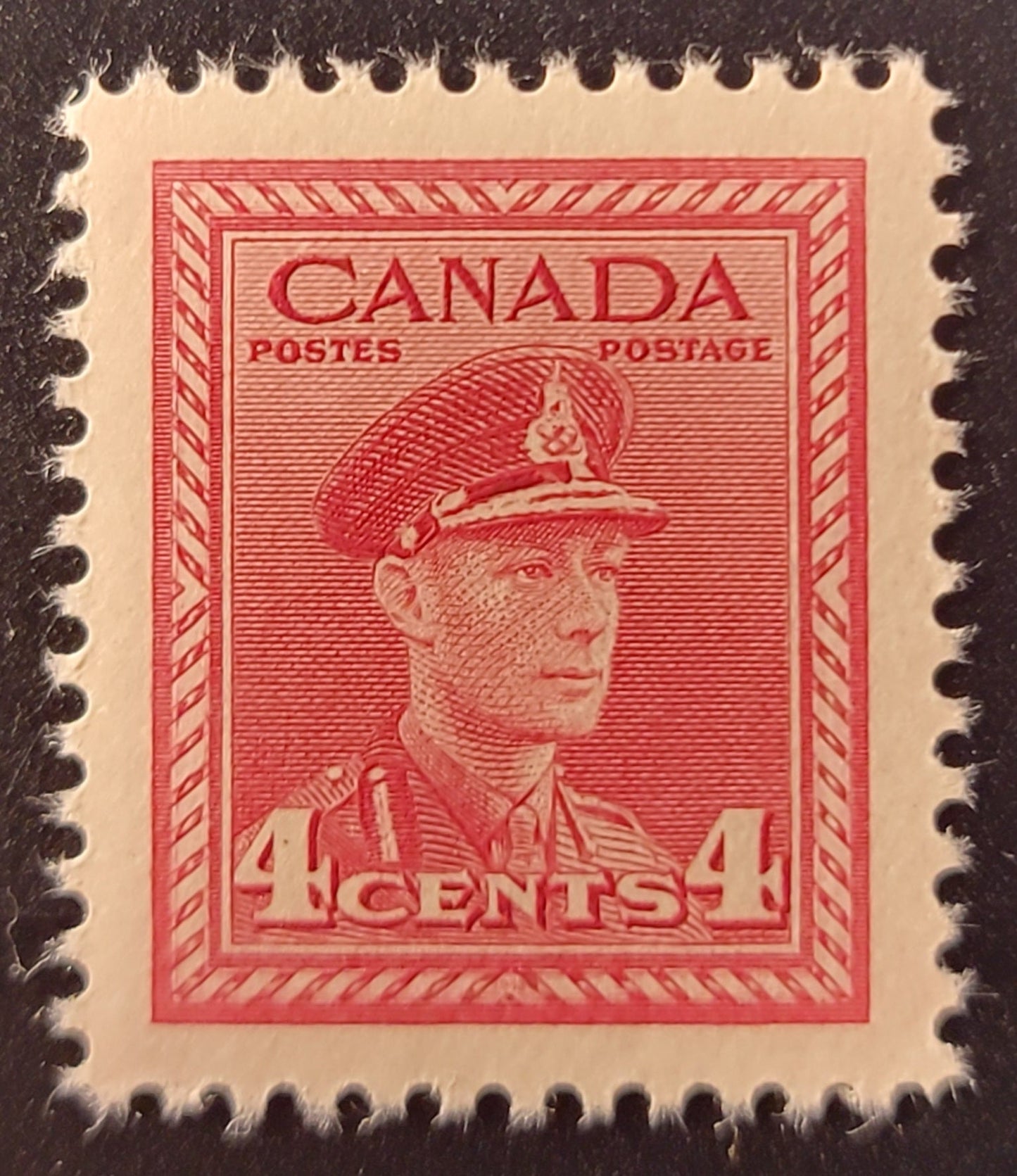 Lot 383 Canada SC#254 4c Soft Carmine King George VI, 1942-1949 War Issue, A SUP-NH Single On CBN-TTTT Paper, Perf. 12