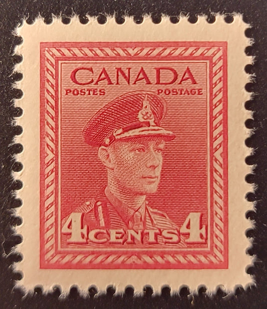 Lot 383 Canada SC#254 4c Soft Carmine King George VI, 1942-1949 War Issue, A SUP-NH Single On CBN-TTTT Paper, Perf. 12