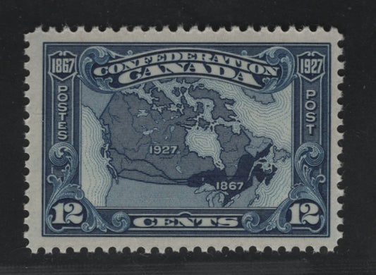 Lot 105 Canada #145 12c Deep Blue Map Of Canada In 1867 & 1927, 1927 60th Anniversary Of Confederation Issue, A VFOG Single Streaky Yellowish Cream Gum