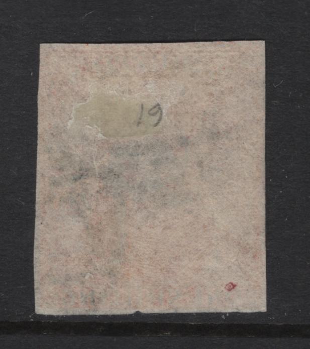 Lot 384 Mauritius (C)  SG#34 1/- Vermillion Britannia, 1859-1861 Imperf Britannia Issue, A Very Good Used Single, Margins Are Clear But Close On All Sides Except UR Where It Just Touches Outer Frameline, Small Nick In Lower Margins