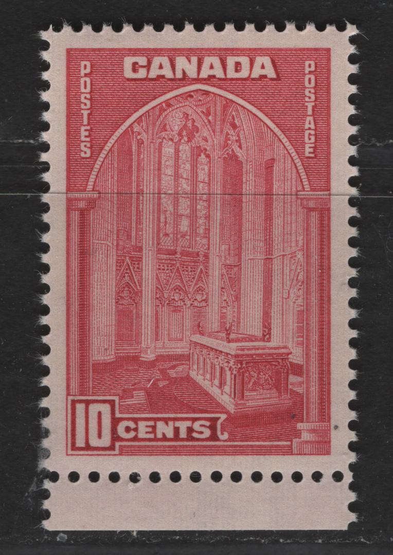 Canada #241a 10c Deep Carmine Rose Memorial Chamber, 1937-1942 Mufti Issue, A VFNH Single On Vertical Ribbed Paper, With Deep Cream Gum