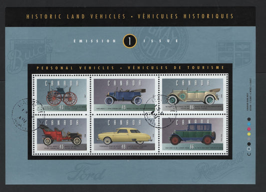 Canada #1490 43c-86c Multicoloured H.S. Taylor Steam Buggy - Gray-Dort Model 25-SM, 1993 Historic Land Vehicles Issue, A VF Used Souvenir Sheet On NF/DF2 Coated Papers Paper, May 13, 2001 Favour Cancel, Full NH Gum