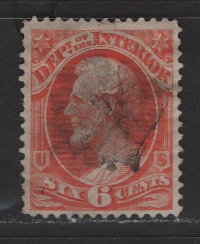 Lot 389 United States Of America #O18 6c, 9c, 50c Vermilion Abraham Lincoln, 1879 National Bank Note Company Official Issue For Interior Department, A Fine Used Single On Hard Paper