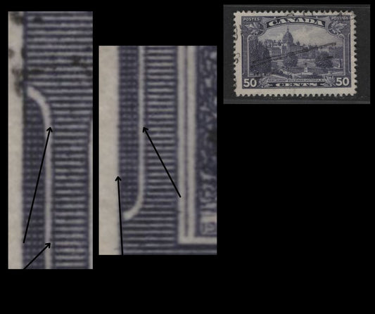 Canada #226iii 50c Dull Violet Parliament Buildings, Victoria BC, 1935-1937 Dated Die Issue, A VG Used Single Showing Minor Re-Entry Along The Left Of The Design, Shown In Ralph Trimble's Re-Entries Website