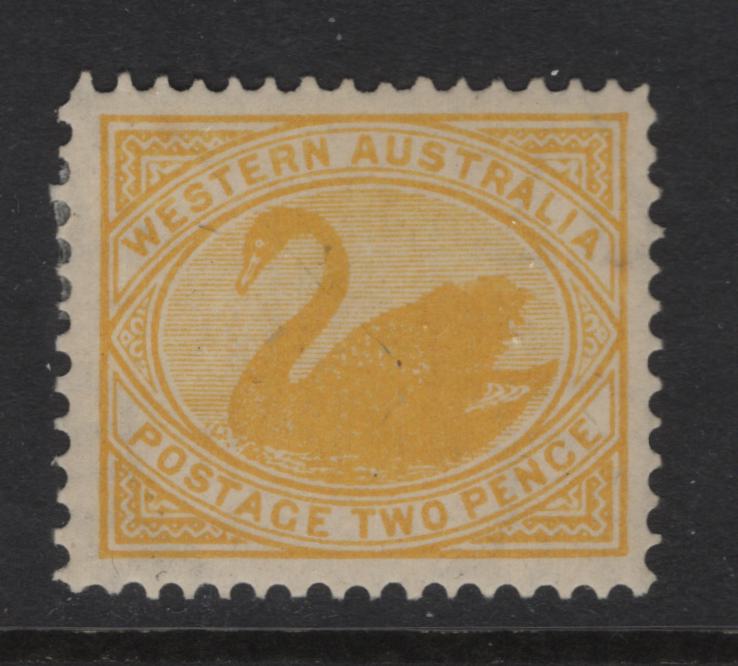 Australia - Western Australia (C)  SG#118a 2d Yellow Swan, 1902-1911 Swan Keyplate Issue, A VFOG Single, Inverted V Over Crown Wmk