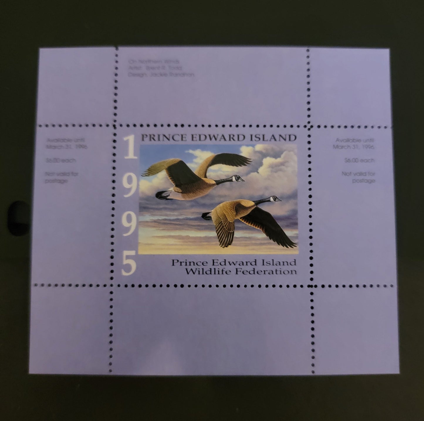 Lot 391A Canada - Province of Prince Edward Island #PEW1  Multicoloured Canada Geese, 2001 Prince Edward Island Wildlife Federation Issue, A VFNH Miniature Sheet Of 1 On HB Paper