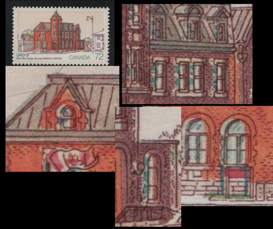 Canada #1125var 72c Multicoloured Battleford, 1987 CAPEX'87 Issue, A VFNH Single With Significant Leftward Shift of Colour