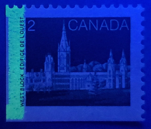 Lot 391 Canada #939T2 2c Deep Green Parliament Buildings, 1982-1987 Artifacts & National Parks Issue, A VFNH Booklet Single, HF/MF, Abitibi Paper G4CL Tagging Error