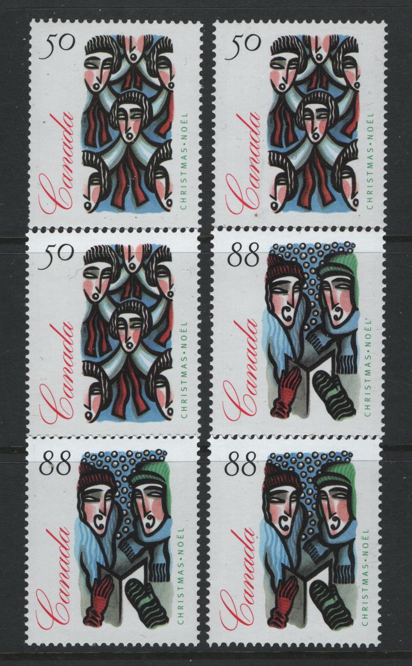 Lot 151 Canada #1534-I, var, 1535-i 50-88c Multicoloured Choir & Outdoor Carolling, 1994 Christmas Issue, 6 VFNH Singles On LF, MF and Unlisted HF Peterborough Paper