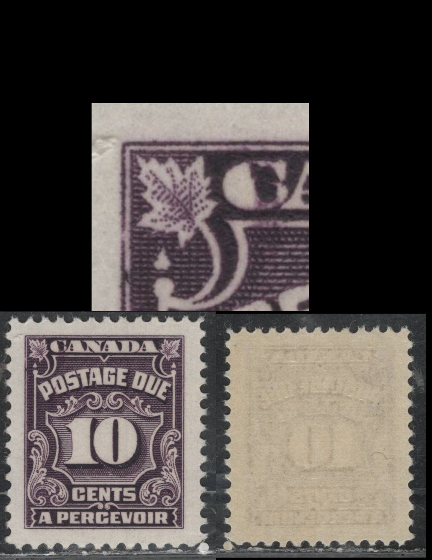 Lot 393 Canada SC#J20var 10c Deep Rose Lilac Numeral, 1935-1967 Fourth Postage Due Issue, A VFNH Single On CBNE-T Paper, Showing Smudge Through "C" Of Canada, Perf. 11.9