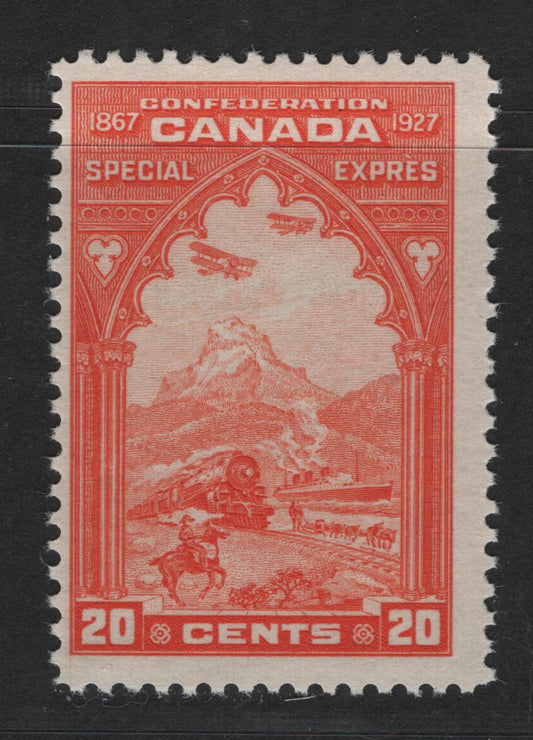 Canada #E3 20c Orange Red Allegory Of Transportation, 1927 60th Anniversary Of Confederation Issue, A Fine NH Single With Streaky Cream Gum