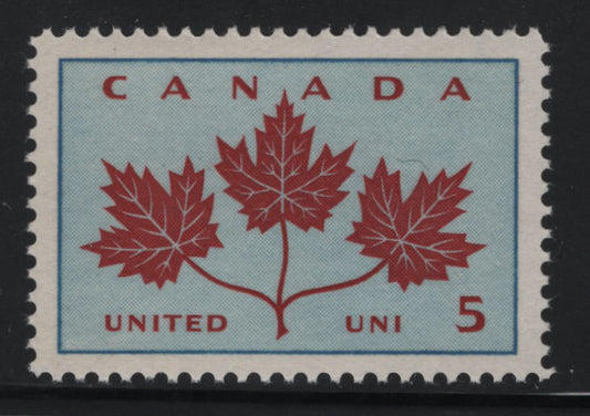 Canada #417var 5c Light Blue & Deep Lake Unity, 1964-1966 Emblems Issue, A VFNH Single On Thicker DF2 Paper Showing No Visible Ribbing, Streaky Dextrine Gum, Unusual, Most Examples Are On Thinner Paper With Clear Vertical Ribbing