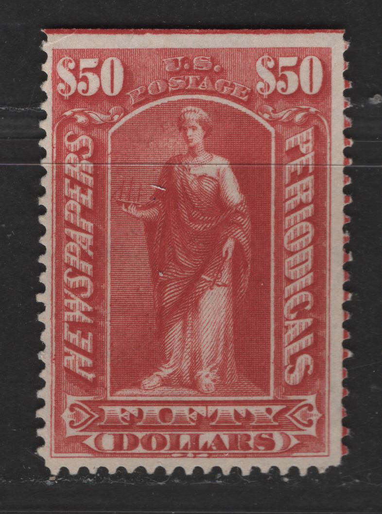 Lot 396 United States Of America #PR124 $50 Dull Rose Statue Of Freedom, 1895-1897 Watermarked Bureau Newspaper Issue, A Fine Unused Single Top Margin Single With Natural Straight Edge