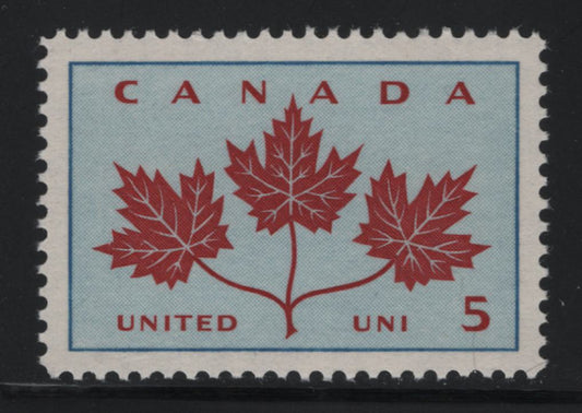 Canada #417var 5c Light Blue & Deep Lake Unity, 1964-1966 Emblems Issue, A VFNH Single On Thicker DF2 Paper Showing No Visible Ribbing, Smooth Dextrine Gum, Unusual, Most Examples Are On Thinner Paper With Clear Vertical Ribbing