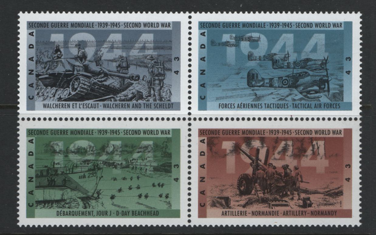 Canada #1540ai 43c Multicoloured D-Day Beachhead - Walcheren And The Scheldt, 1994 50th Anniversary Of World War 2, A VFNH Block Of 4 On HF Peterborough Paper