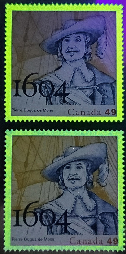 Canada #2044 49c Multicolored Pierre Dugua, 2004 French Settlement In Acadia Issue, 2 VFNH Singles With Weak & Normal Tagging, Unlisted
