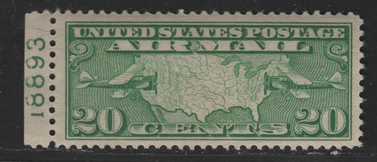 Lot 400 United States Of America #C9 20c Yellow Green Mail Planes & US Map, 1926-1927 Third Airmail Issue, A VFNH Plate Number Single Plate 18893