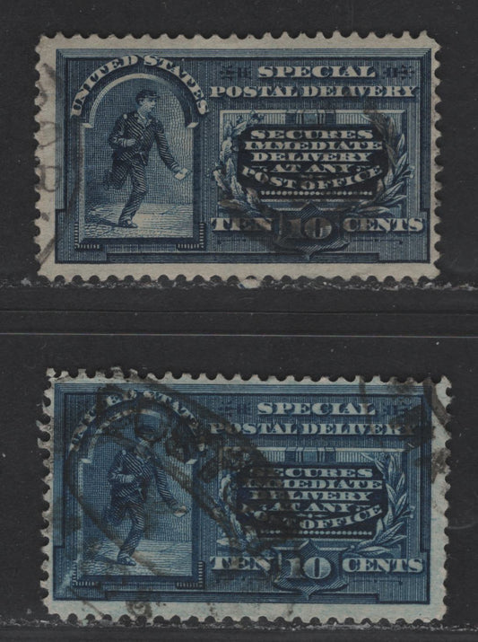 Lot 405 United States Of America #E5 10c Dark Blue Messenger Running, 1895 Watermarked Special Delivery Issue, 2 VG & Fine Used Singles