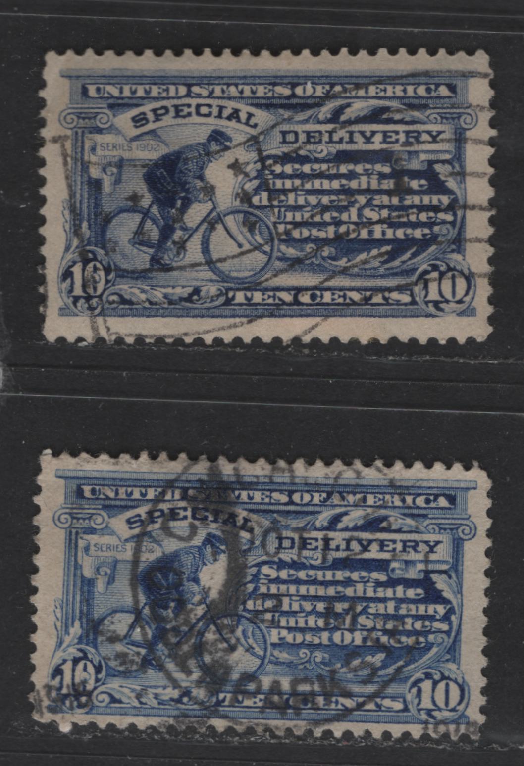 Lot 410 United States Of America #E8 10c Dark Ultramarine & Ultramarine Messenger On Bicycle, 1911 Watermarked Special Delivery Issue, 2 VF Used Singles Perf. 12, Single-Lined USPS Watermark