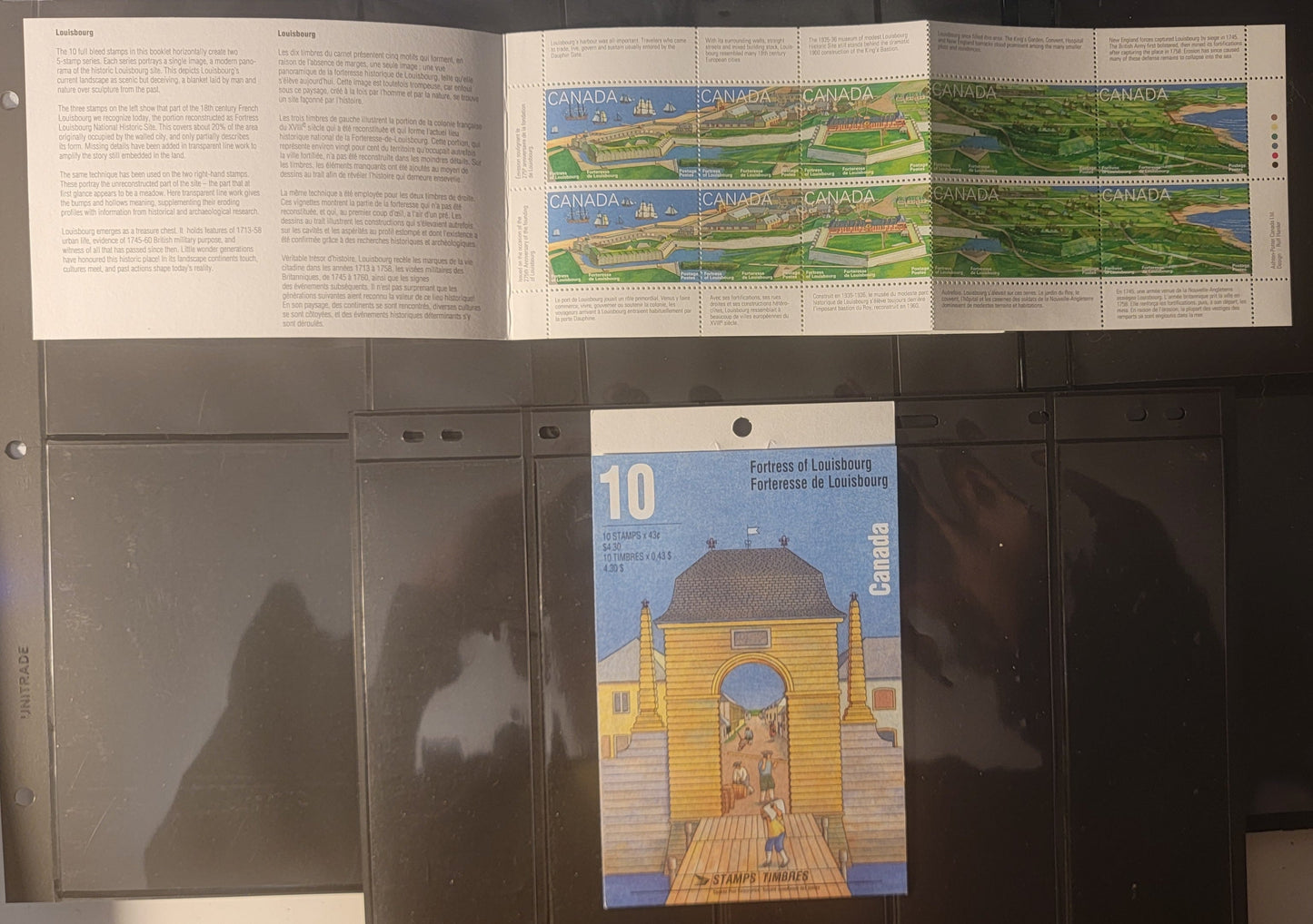 Canada #BK175a-b 43c Multicoloured Louisburg Harbour - Fortifications, 1995 Fortress Of Louisburg Issue, 2 VFNH Complete Booklets Of 10 On Fluorescent Coated DF1 Coated Papers Paper, Open & Sealed Covers, Philatelic & Field Stock