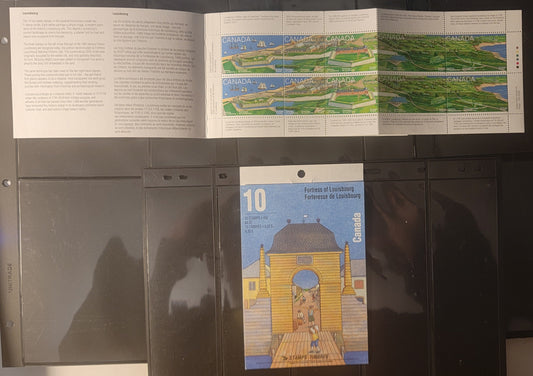 Canada #BK175a-b 43c Multicoloured Louisburg Harbour - Fortifications, 1995 Fortress Of Louisburg Issue, 2 VFNH Complete Booklets Of 10 On Fluorescent Coated DF1 Coated Papers Paper, Open & Sealed Covers, Philatelic & Field Stock