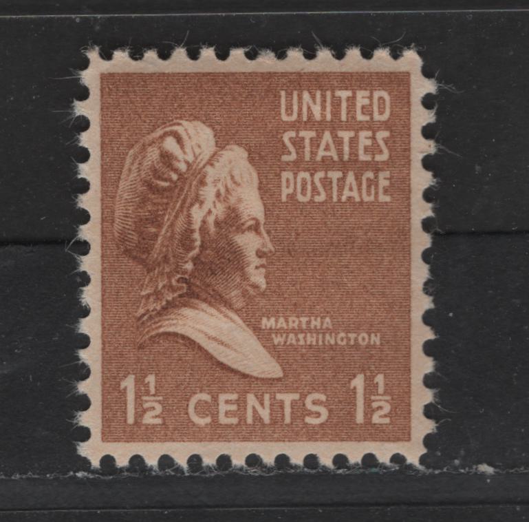 Lot 52 United States Of America #805 1.5c Bistre Brown Martha Washington, 1938-1954 Presidential Issue, A GEM NH Single Absolute Perfection! No Ridges On Gum & 3 Gum Breaker Ridges Per Stamp