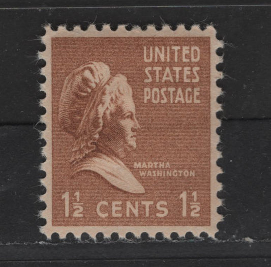 Lot 52 United States Of America #805 1.5c Bistre Brown Martha Washington, 1938-1954 Presidential Issue, A GEM NH Single Absolute Perfection! No Ridges On Gum & 3 Gum Breaker Ridges Per Stamp