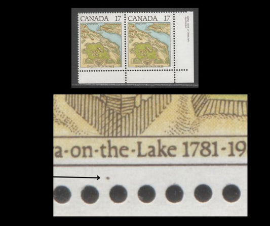 Lot 419 Canada #897var 17c Multicoloured Town View, 1981 Niagara-On-The-Lake Issue, A VFNH LR Horizontal Pair, Brown Dot Under "The" (Pos. 50), DF1/DF1 Blue Grey Paper, Tertiary or Constant