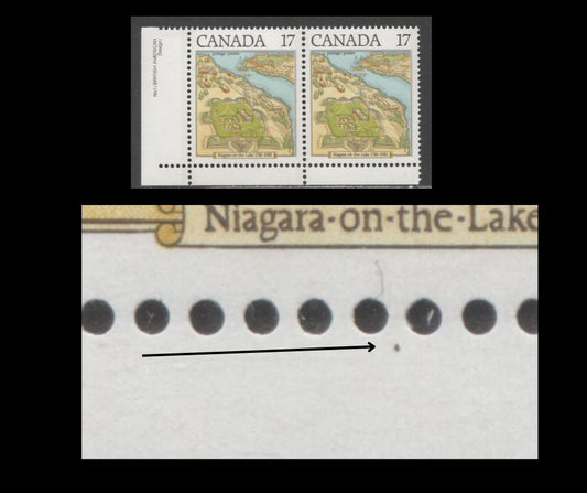 Lot 420 Canada #897var 17c Multicoloured Town View, 1981 Niagara-On-The-Lake Issue, A VFNH LL Horizontal Pair, Dot In Selvage Below "On The" (Pos. 41), DF1/DF1 Blue Grey Paper, Constant