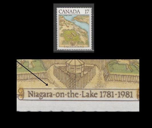 Lot 421 Canada #897var 17c Multicoloured Town View, 1981 Niagara-On-The-Lake Issue, A VFNH Single, Frameline Broken Above "-" Of "Niagara-", DF1/DF1 Blue Grey Paper, Possibly Constant or Tertiary, Unknown Position