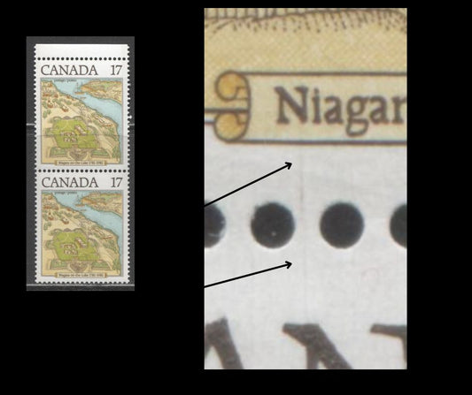 Lot 422 Canada #897ivar 17c Multicoloured Town View, 1981 Niagara-On-The-Lake Issue, A VFNH Upper Margin Vertical Pair, Vertical Scratch Through "N" Of Niagara to Margin (Pos. 8 & 18), LF4/F5-fl Paper, Possibly Constant or Tertiary, Unknown Position