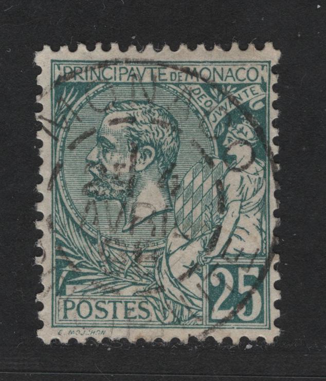 Monaco #20 25c Dull Green Prince Albert I, 1891-1921 Prince Albert I Profile Head Issue, A Fine Used Single