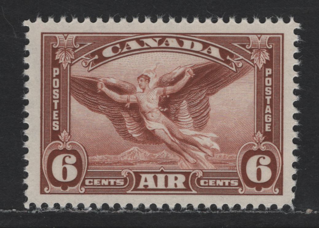Canada #C5 6c Deep Red Brown Daedalus, 1935-1937 Dated Die Issue, A VFNH Single Vertical Wove Paper With Horizontal Mesh