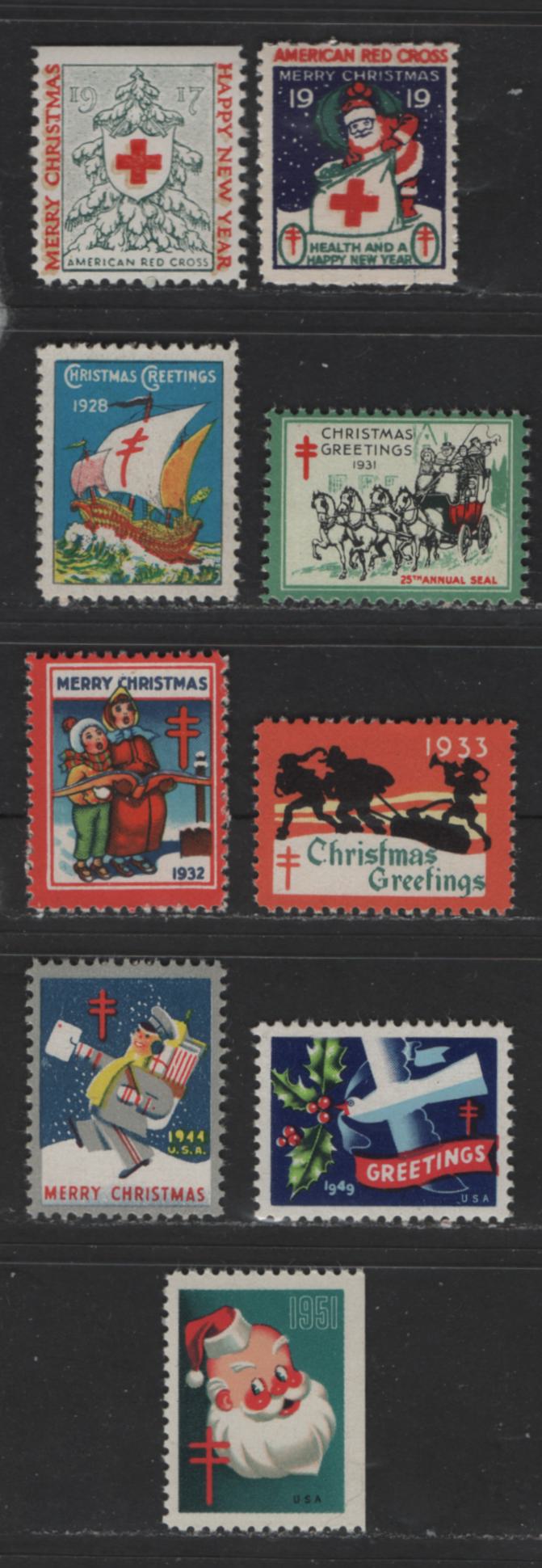 United States Of America #WX19b/WX156  Multicoloured Various Christmas Designs, 1917-1951 Christmas Seal Issue, 9 Fine & VFNH Singles