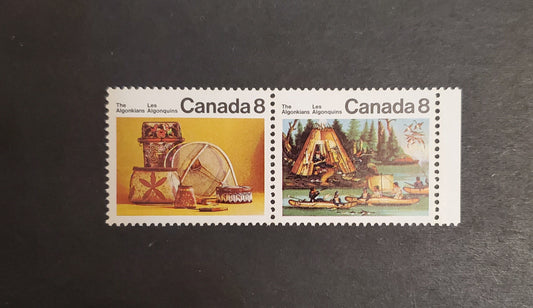 Canada #567aivar 8c Multicoloured Micmac Indians & Artifacts, 1972 Algonkian Indians Issue, 6 VFNH Pairs F5/HF9 Paper