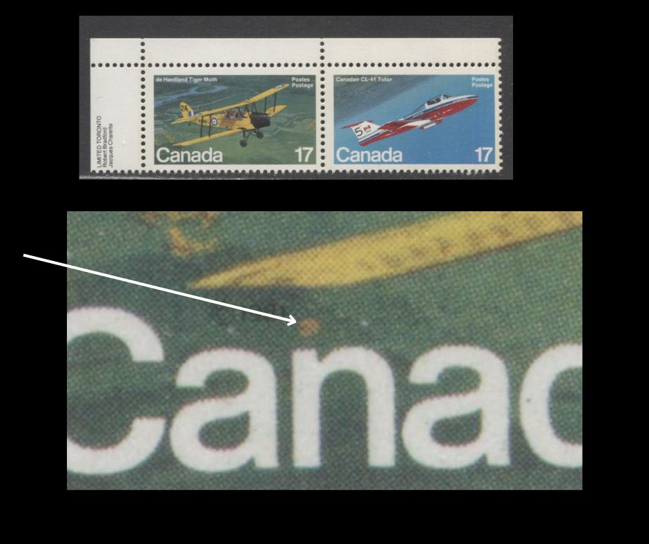 Lot 437 Canada #904a, i 17c Multicoloured De Havilland Tiger Moth & Canadair CL-41 Tutor, 1981 Canadian Aircraft Issue, A VFNH Horizontal Se-Tenant Pair, Grounded Chopper (Pos. 1), LF1/LF3 Paper, Tertiary