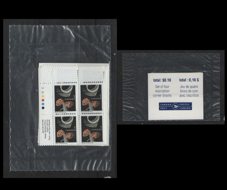 Canada #1673 1c Multicoloured Bookbinding, 1999-2007 Traditional Trades Definitives, A VFNH Sealed Pack of Inscription Blocks Type 7B DF Blue & White Cardboard Insert