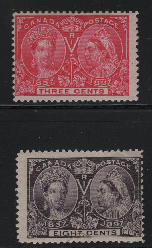 Lot 439 Canada #53, 56 3c & 8c Deep Rose & Blackish Violet Queen Victoria, 1897 Diamond Jubilee Issue, 2 Good & Fine OG Singles