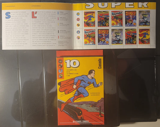 Canada #BK185a-b 45c Multicoloured Superman - Fleur De Lys, 1995 Comic Book Superheroes Issue,  On DF1 Coated Papers Paper, Open & Sealed Covers (Philatelic & Field Stock)