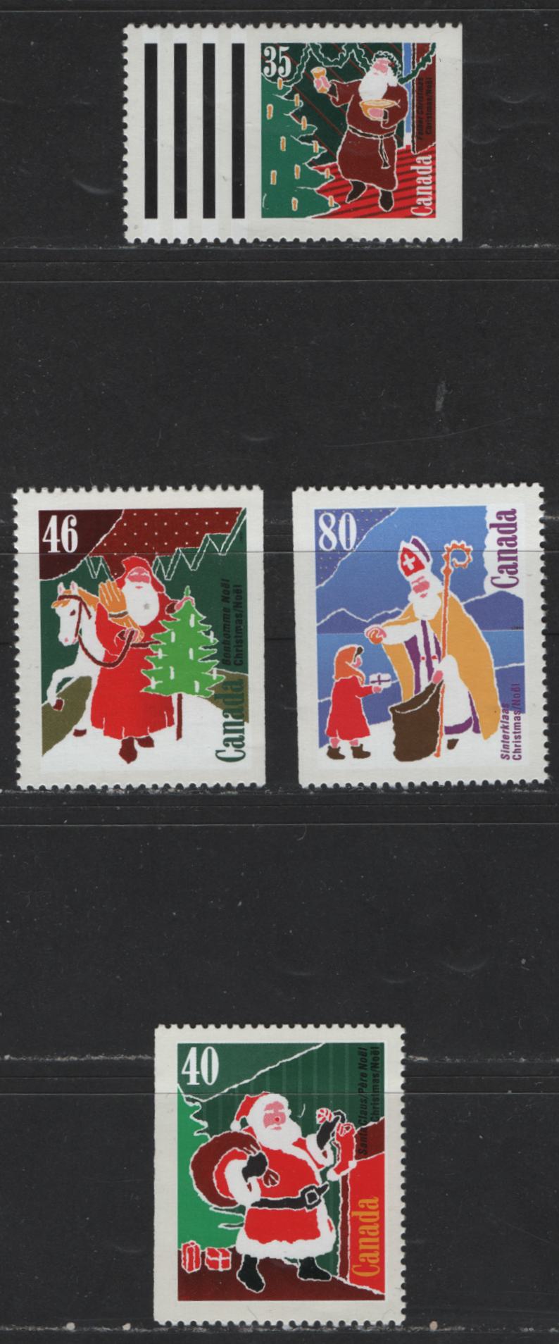 Canada #1339as-1342 35c - 80c Multicoloured Santa Claus - Father Christmas, 1991 Christmas Issue, 4 VFNH Booklet Singles On NF/LF Coated Papers Paper
