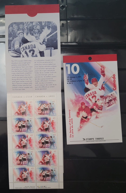 Lot 457 Canada  #BK201a-b 45c Multicoloured Paul Hederson's Winning Goal & Team Canada Celebrating, 1997 Series Of The Century, 2 VFNH Complete Booklets Of 10 HB Sealed & Open Covers (Philatelic & Field Stock)