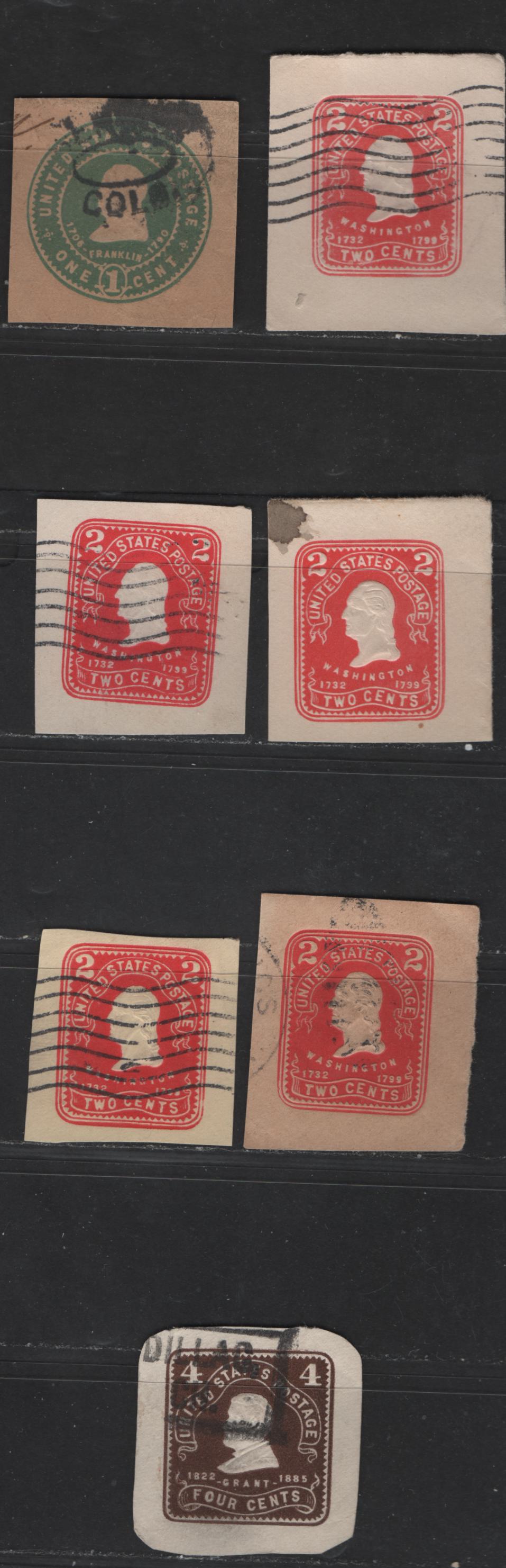 Lot 464 United States Of America #W384, U385, b, U386, W389, U390 1c-4c Grey Green, Rose, Carmine, Red & Chocolate Franklin - Grant, 1903 Second Bureau Issue, 7 Fine Used Singles On Manila, White & Amber Papers