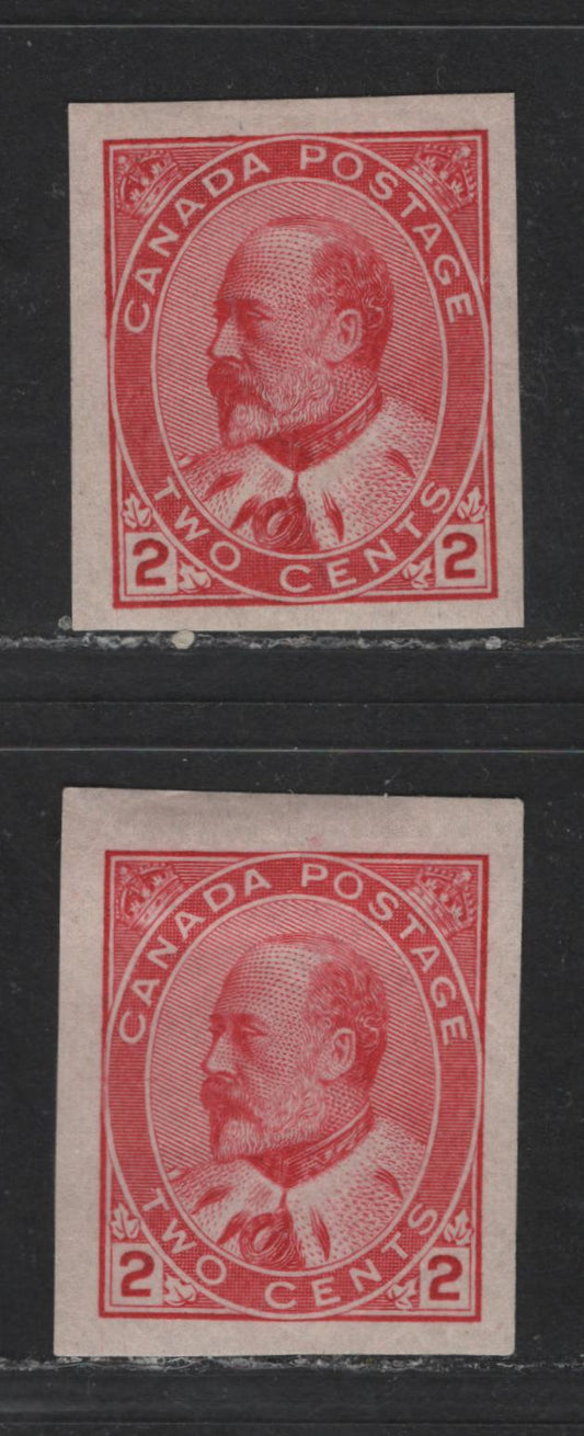 Lot 466 Canada #90A 2c Carmine & Rose Carmine King Edward VII, 1903-1910 King Edward VII Issue, 2 VFOG Imperf Singles